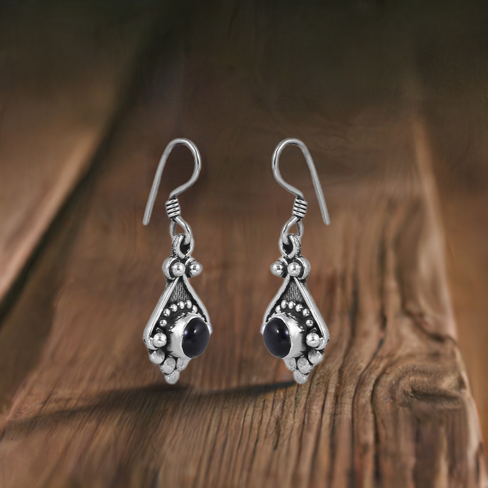 Black Onyx Semi Precious Gemstone Earring In Sterling Silver Jewelry 925SE42_0