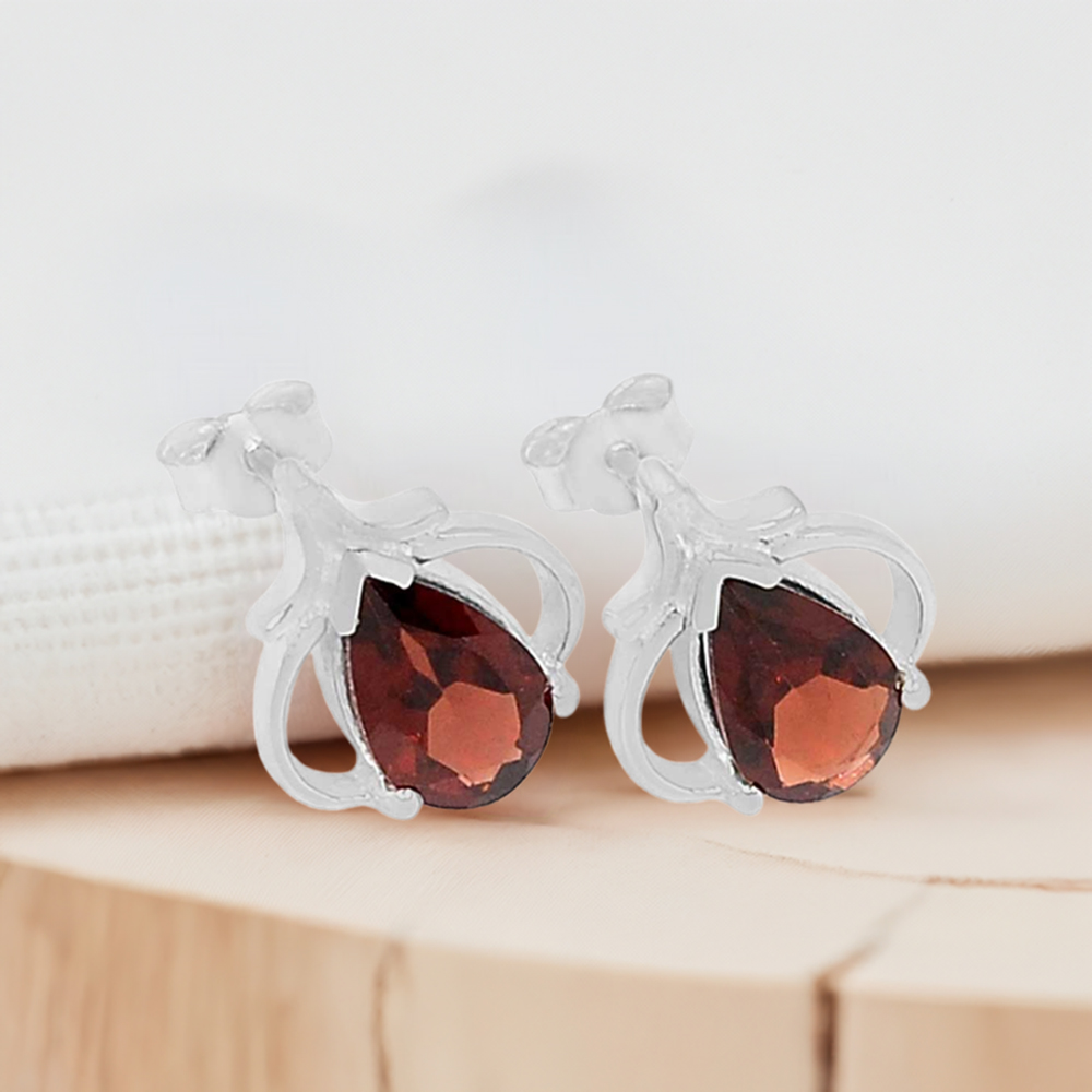 925 Sterling Silver Earrings In Garnet Gemstone Jewelry 925SE424