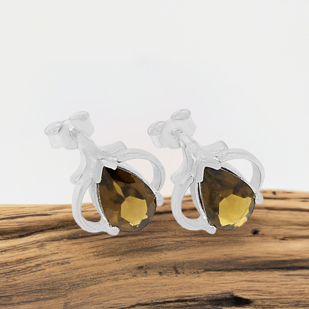 925 Sterling Silver Handmade Earrings In Smoky Quartz Gemstone Jewelry 925SE427