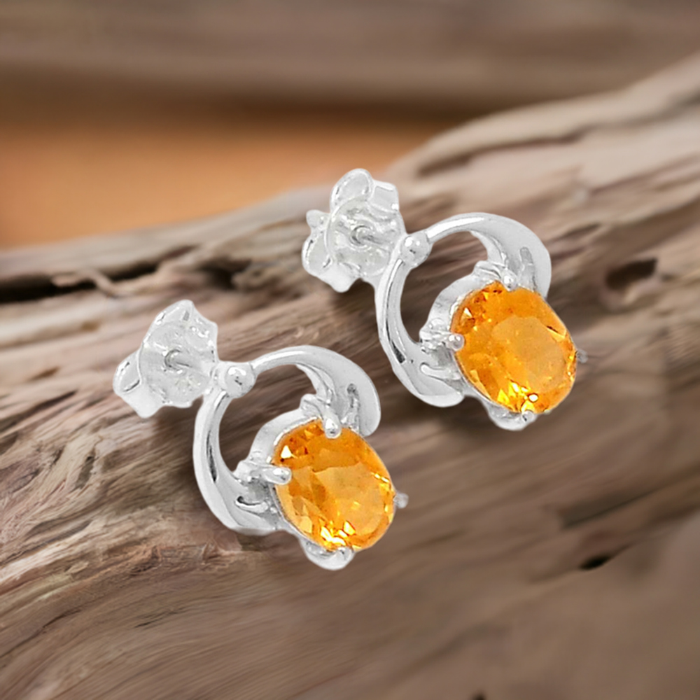 925 Sterling Silver Handmade Earrings In Citrine Gemstone Jewelry 925SE429