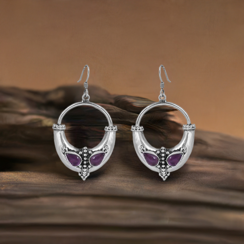 Amethyst Semi Precious Stone Earring In Sterling Silver Jewelry 925SE43