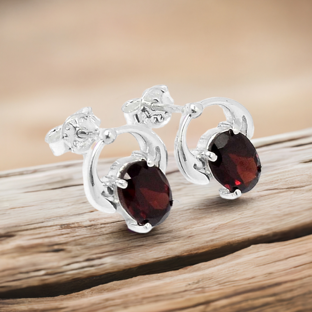 925 Sterling Silver Handmade Earrings In Garnet Gemstone Jewelry 925SE430