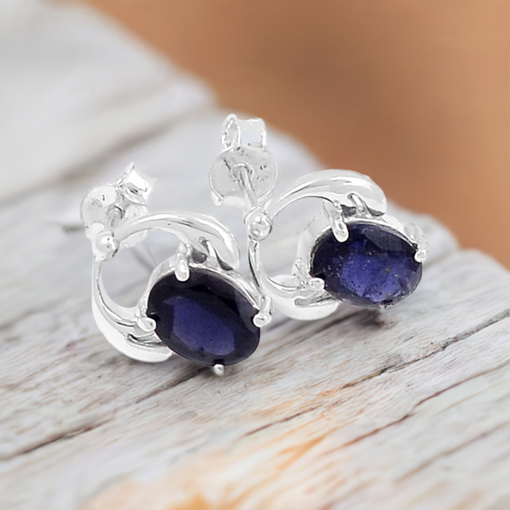 925 Sterling Silver Handmade Earrings In Iolite Gemstone Jewelry 925SE431