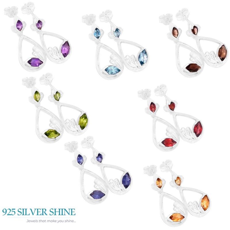 925 Sterling Silver Earrings In Amethyst Gemstone Jewelry 925SE432_1