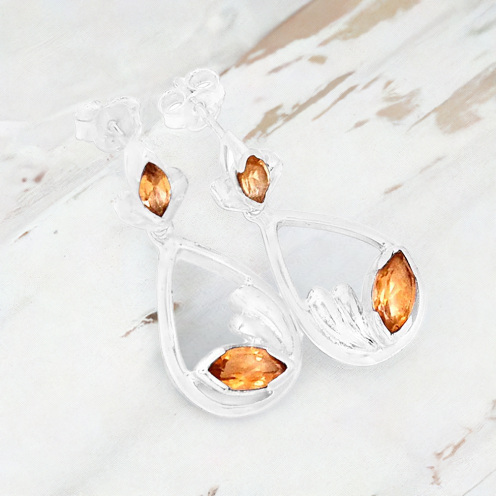 925 Sterling Silver Earrings In Citrine Gemstone Jewelry 925SE434