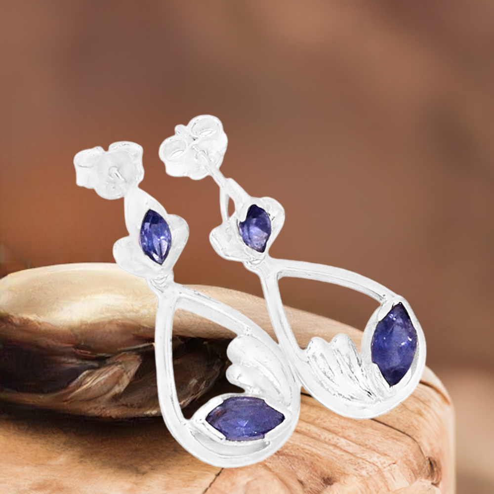 925 Sterling Silver Earrings In Iolite Gemstone Jewelry 925SE436