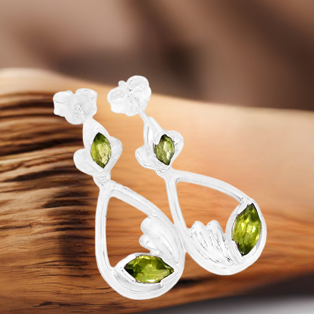 925 Sterling Silver Handmade Earrings In Peridot Gemstone Jewelry 925SE437