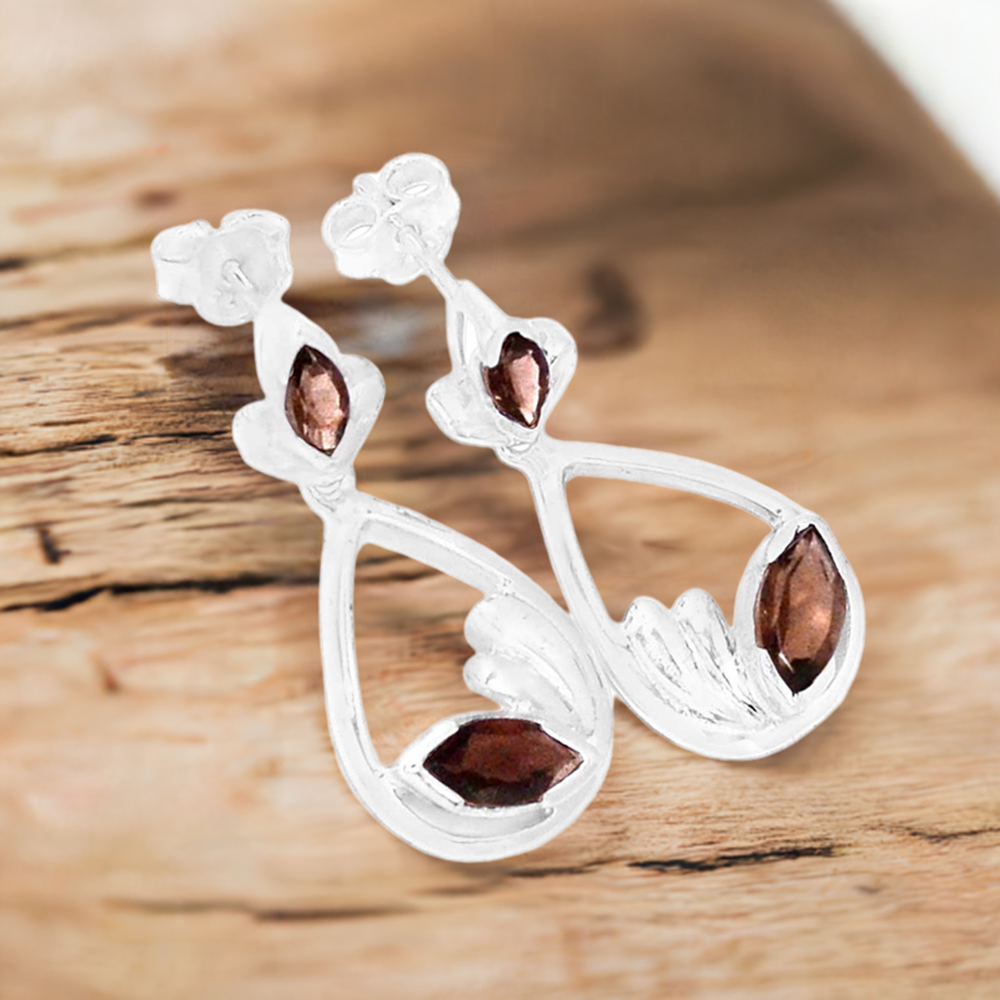 925 Sterling Silver Handmade Earrings In Smoky Quartz Gemstone Jewelry 925SE438