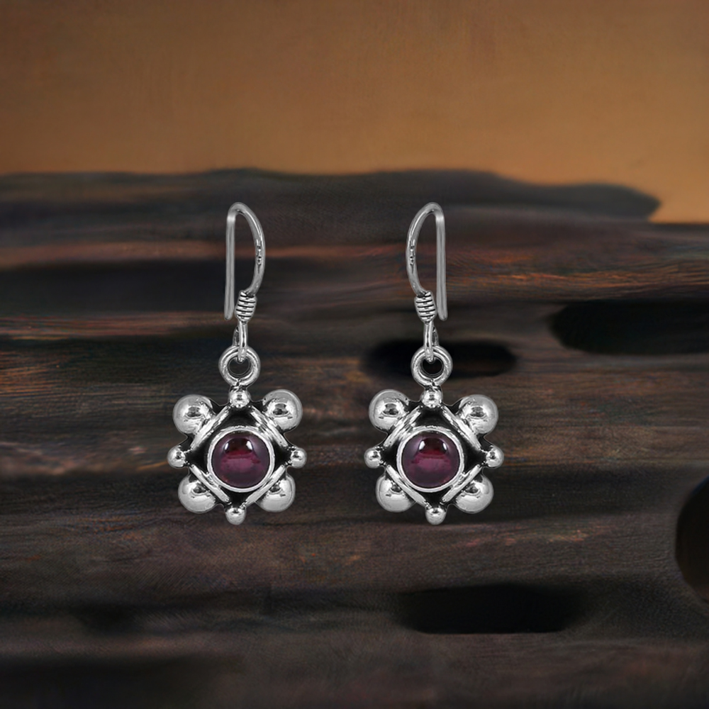 Genuine Garnet Semi Precious Gemstone Earring In 925 Silver Fine Jewelry 925SE44