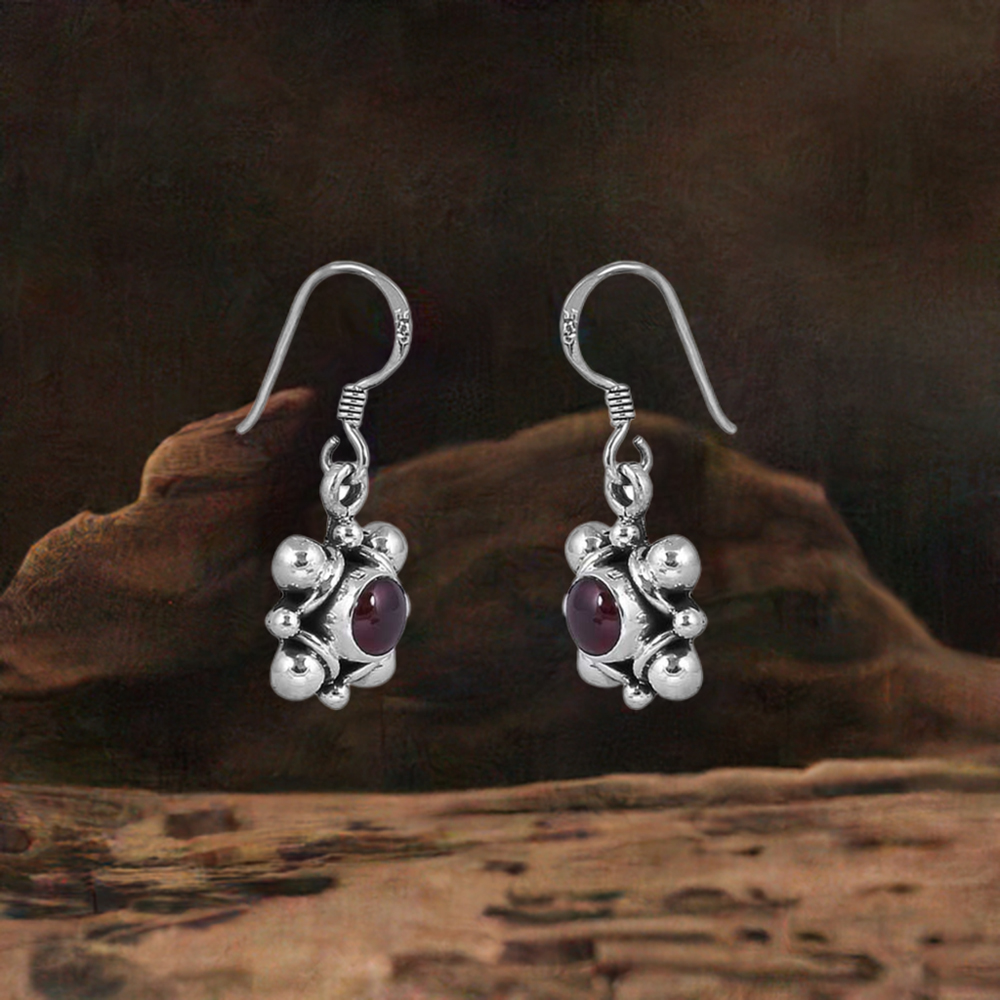Genuine Garnet Semi Precious Gemstone Earring In 925 Silver Fine Jewelry 925SE44_0