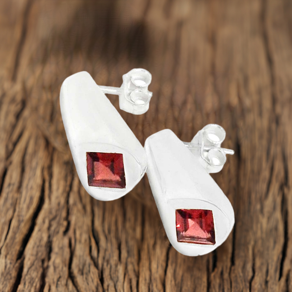 925 Sterling Silver Handmade Earrings In Garnet Gemstone Jewelry 925SE441