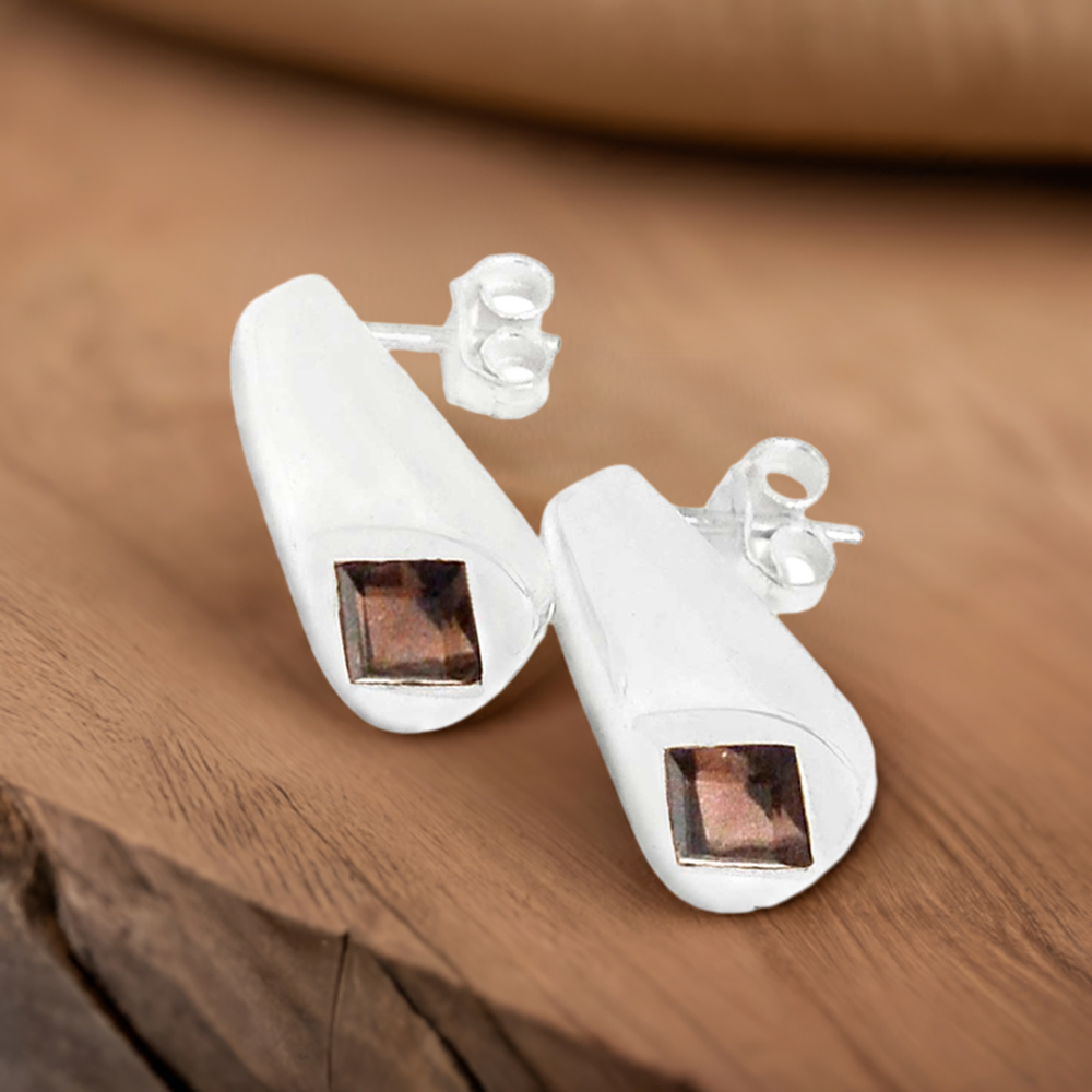 925 Sterling Silver Earrings In Smoky Quartz Gemstone Jewelry 925SE444