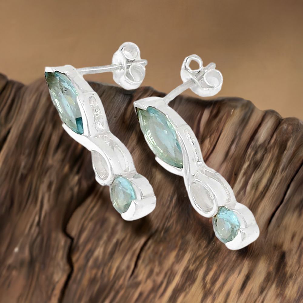 925 Sterling Silver Handmade Earrings In Blue Topaz Gemstone Jewelry 925SE448