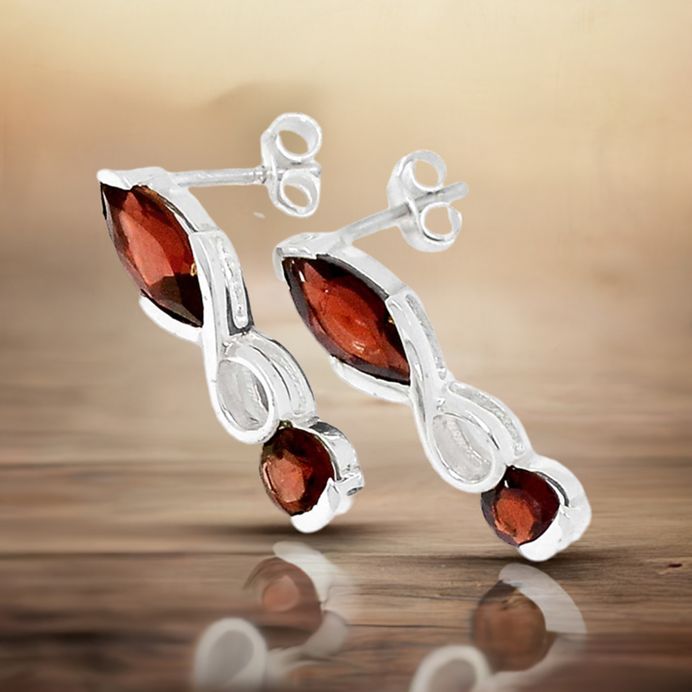 925 Sterling Silver Handmade Earrings In Garnet Gemstone Jewelry 925SE449