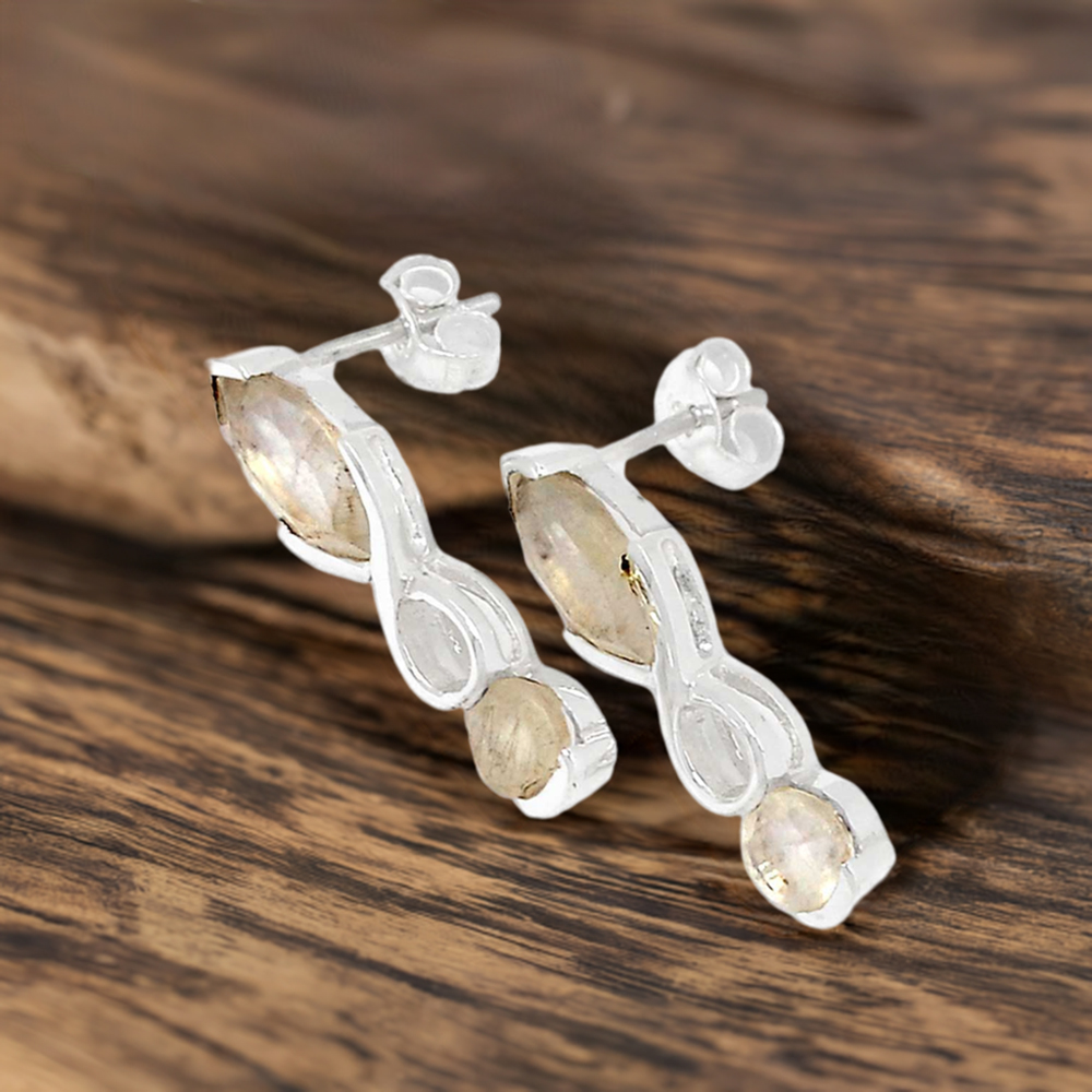 925 Sterling Silver Handmade Earrings In Labradorite Gemstone Jewelry 925SE450