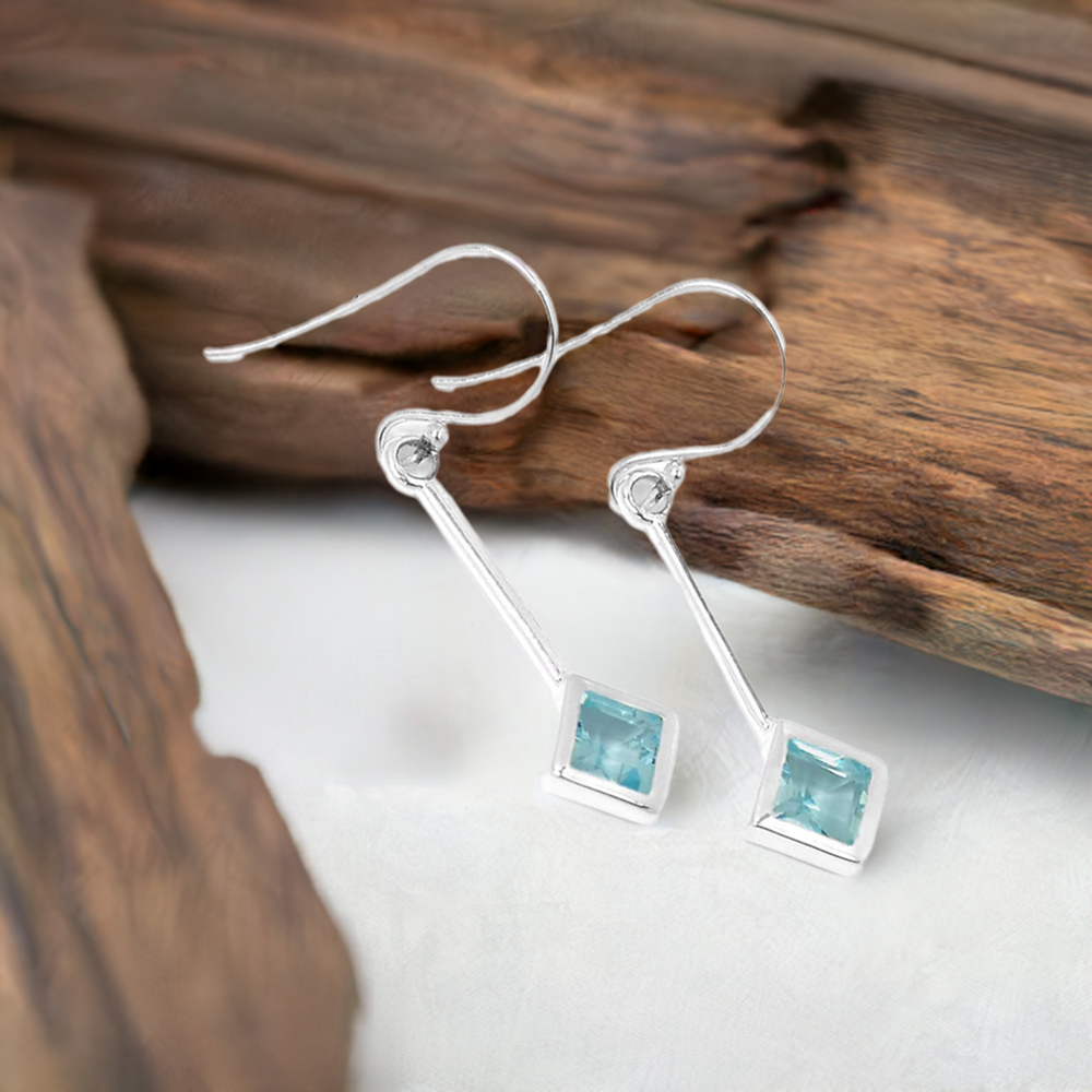 925 Sterling Silver Handmade Earrings In Blue Topaz Gemstone Jewelry 925SE451