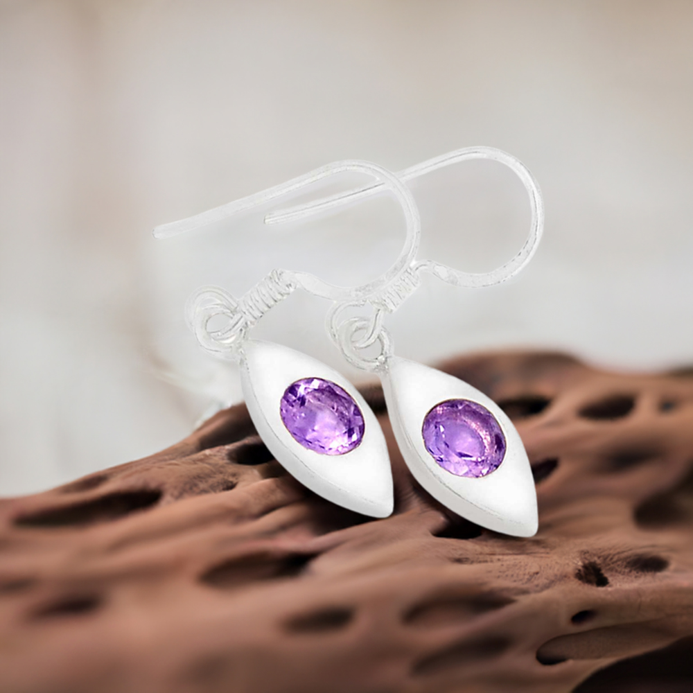 925 Sterling Silver Handmade Earrings In Amethyst Gemstone Jewelry 925SE456
