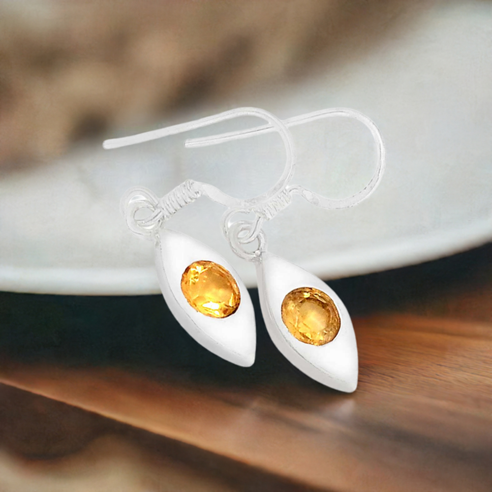 925 Sterling Silver Earrings In Genuine Citrine Gemstone 925SE459