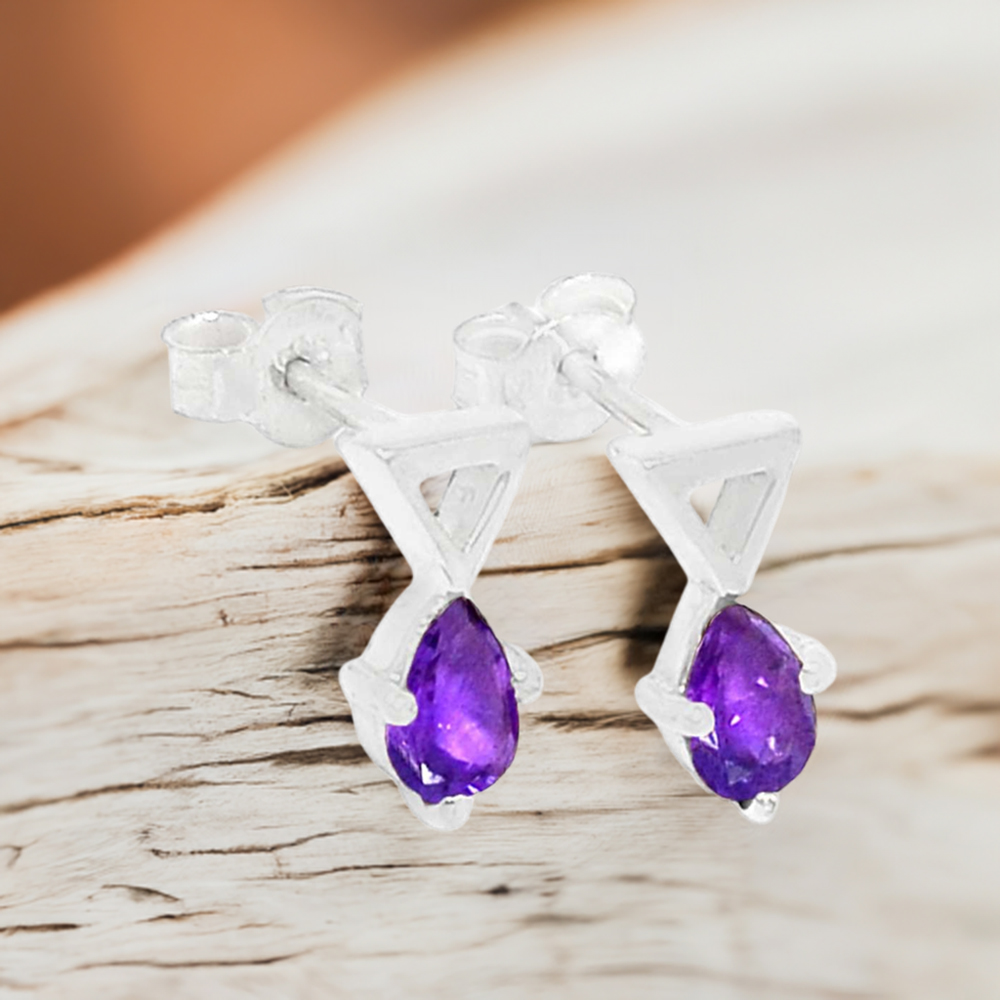 Fine 925 Sterling Silver Earrings In Genuine Amethyst Gemstone 925SE465