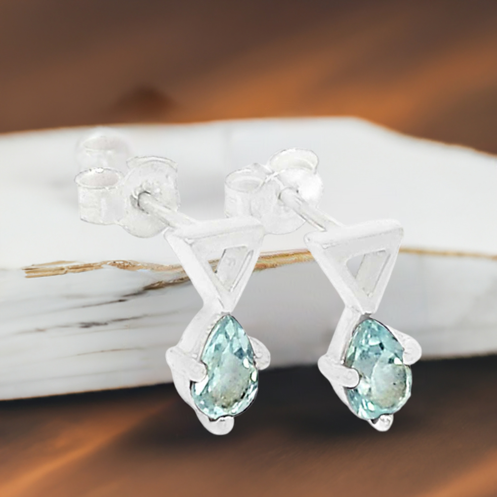 Natural Blue Topaz Gemstone Earrings In 925 Sterling Silver 925SE466