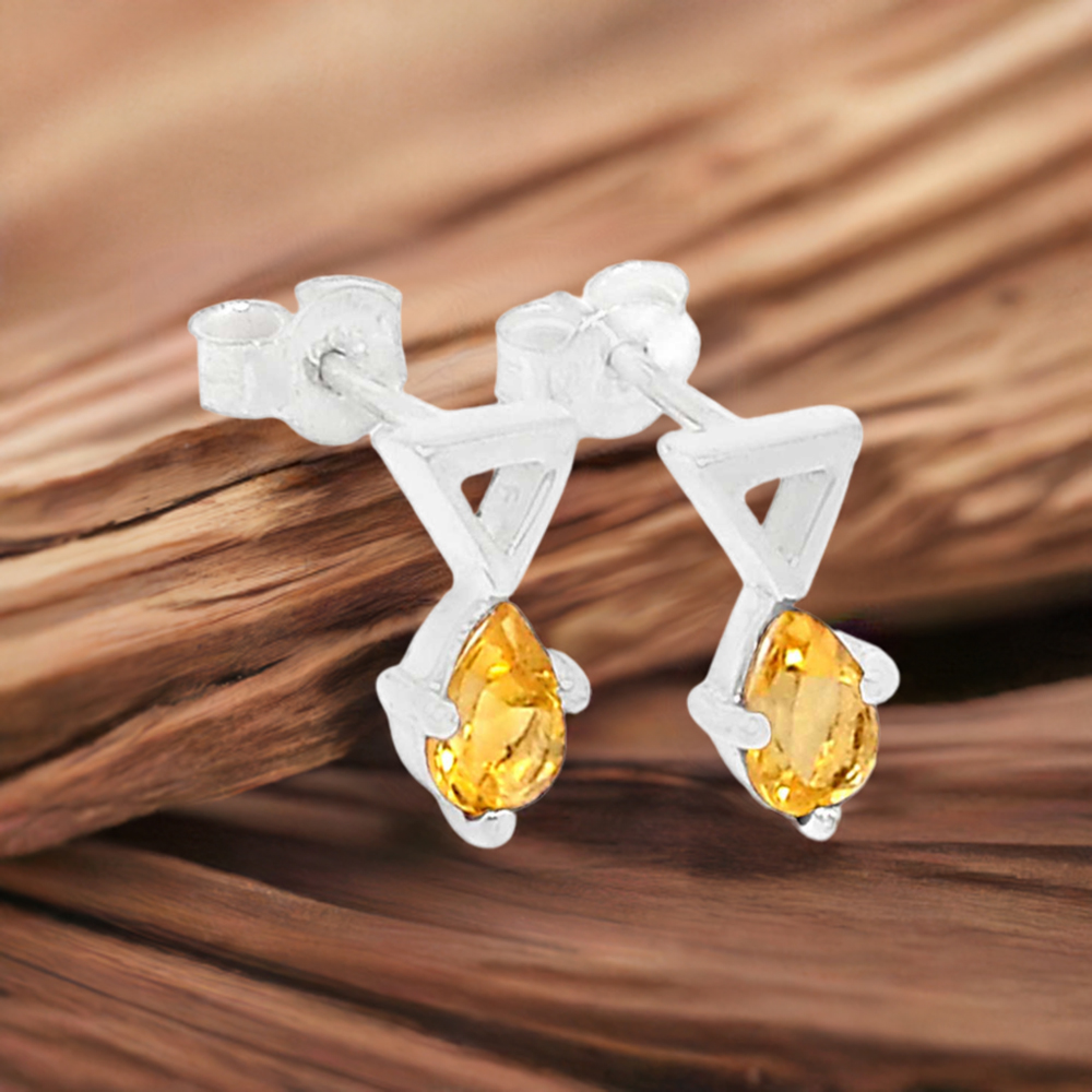 Semi Precious Citrine Gemstone Earrings In 925 Sterling Silver 925SE467