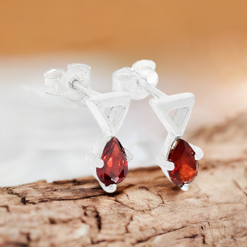 Genuine Garnet Gemstone Earrings In 925 Sterling Silver 925SE468