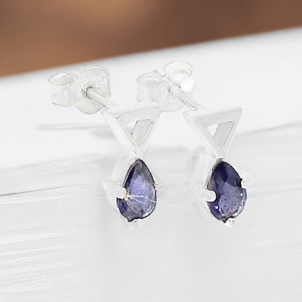 Natural Iolite Gemstone Earrings In Solid 925 Silver 925SE469