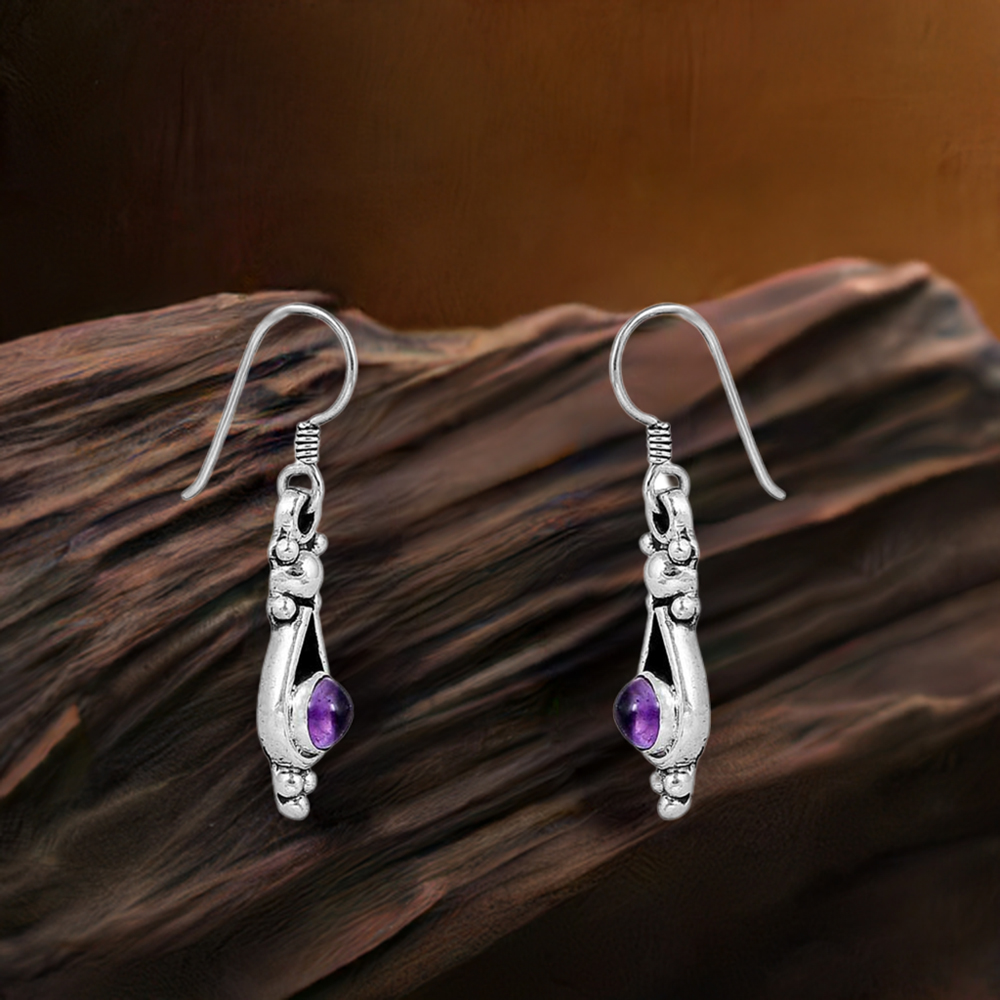 Natural Amethyst Semi Precious Gemstone In 925 Sterling Silver Earring Jewelry 925SE47_0