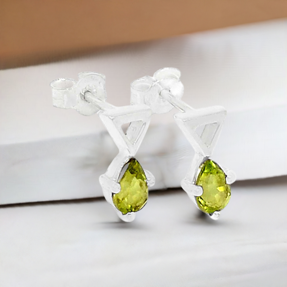 Semi Precious Peridot Gemstone Earrings In Solid 925 Silver 925SE470