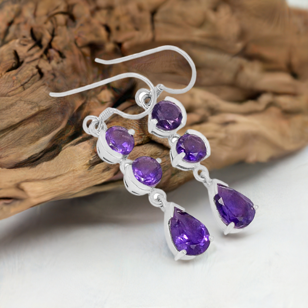 Natural Amethyst Gemstone Earrings In Fine 925 Sterling Silver 925SE472