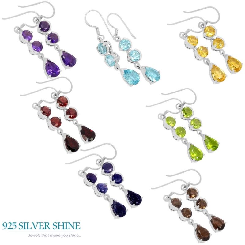 Semi Precious Blue Topaz Gemstone Earrings In Fine 925 Sterling Silver 925SE473_1