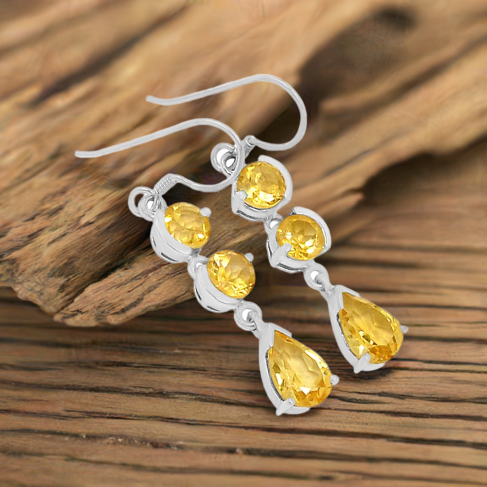 Genuine Citrine Gemstone Earrings In Fine 925 Sterling Silver 925SE474