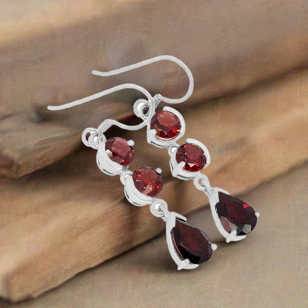 925 Sterling Silver Earrings In Natural Garnet Gemstone 925SE475