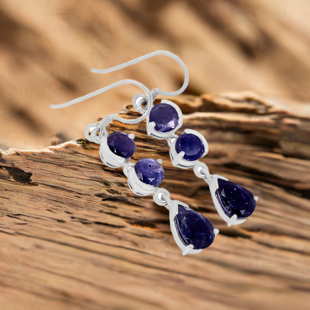 925 Sterling Silver Earrings In Semi Precious Iolite Gemstone 925SE476