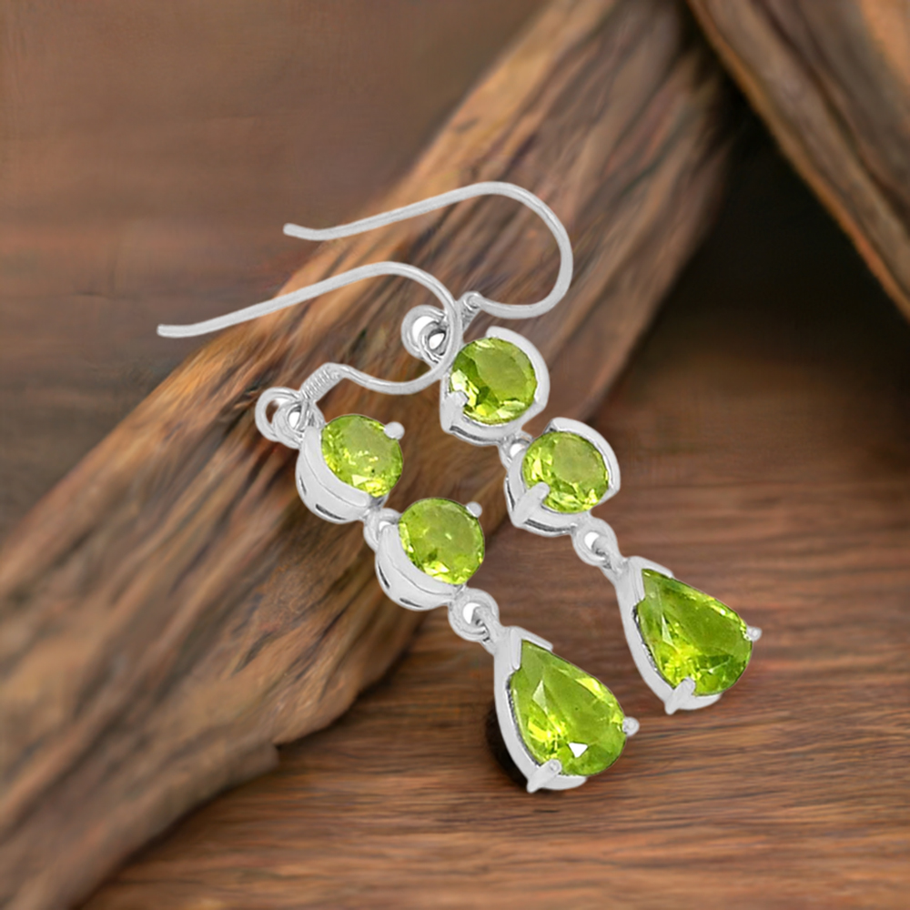 925 Sterling Silver Earrings In Genuine Peridot Gemstone 925SE477
