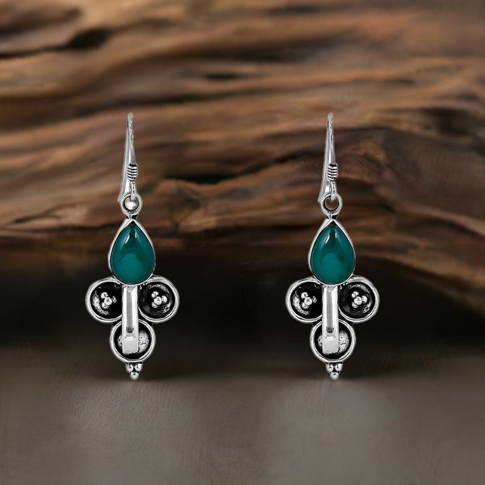 925 Sterling Silver Earring In Green Onyx Semi Precious Gemstone 925SE48