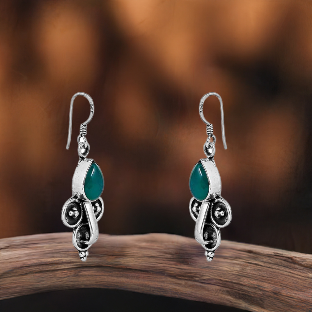 925 Sterling Silver Earring In Green Onyx Semi Precious Gemstone 925SE48_0