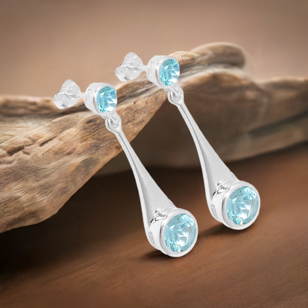 925 Sterling Silver Earrings In Semi Precious Blue Topaz Gemstone 925SE485