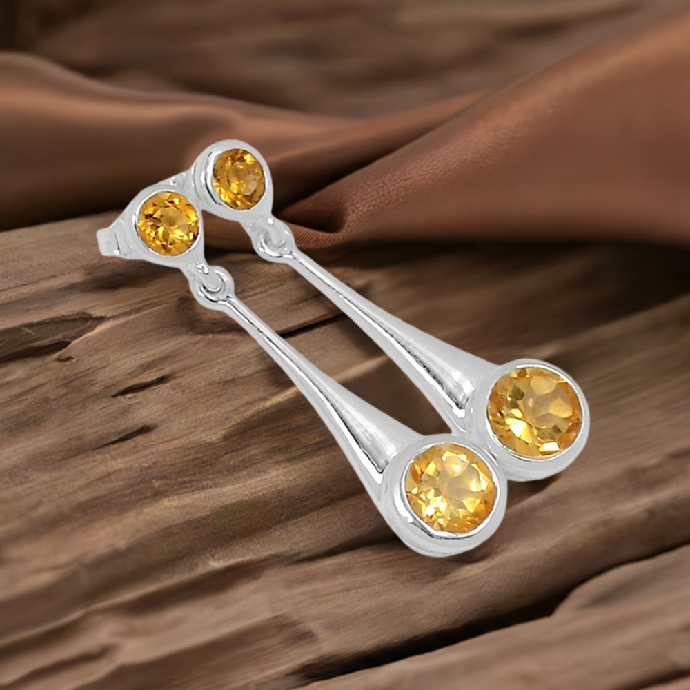 925 Sterling Silver Earrings In Genuine Citrine Gemstone 925SE486