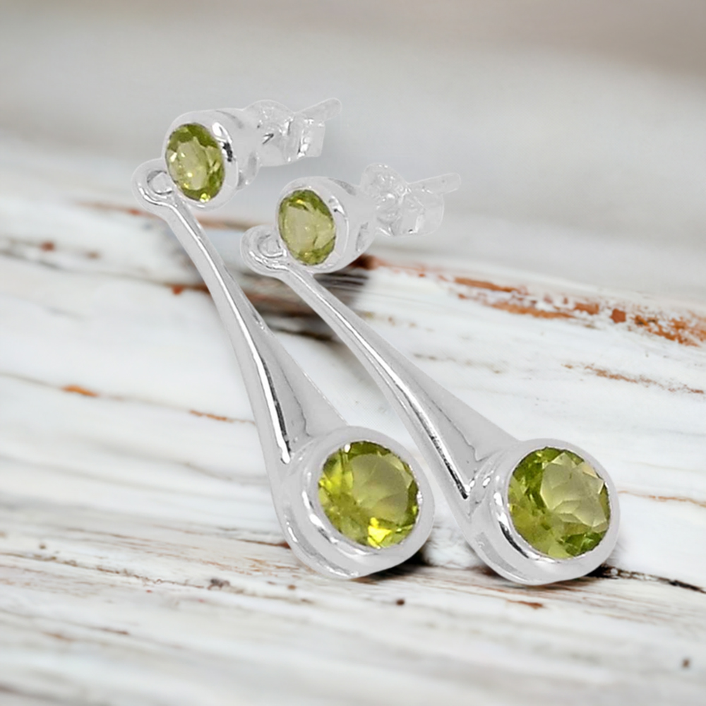 925 Sterling Silver Earrings In Natural Peridot Gemstone 925SE487