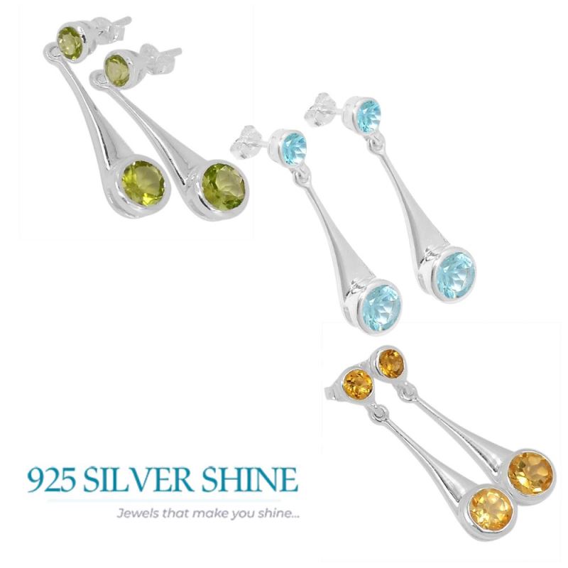 925 Sterling Silver Earrings In Natural Peridot Gemstone 925SE487_1