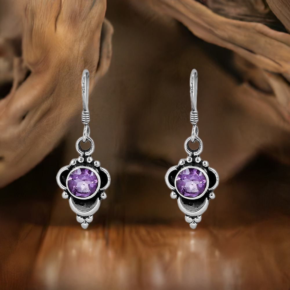 925 Sterling Silver Earring In Natural Amethyst Semi Precious Gemstone 925SE49