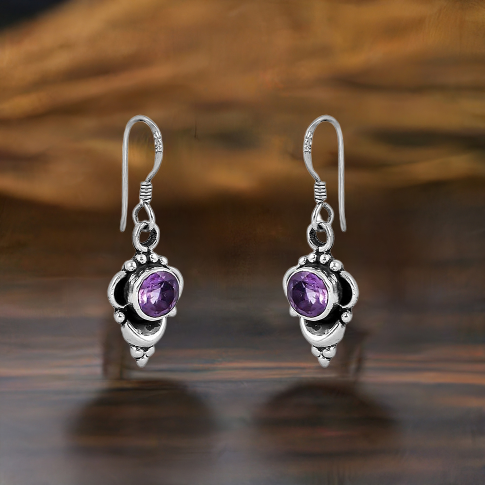 925 Sterling Silver Earring In Natural Amethyst Semi Precious Gemstone 925SE49_0