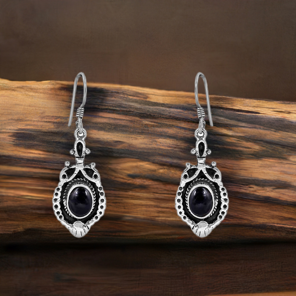 925 Sterling Silver Earring In Natural Black Onyx gemstone 925SE50