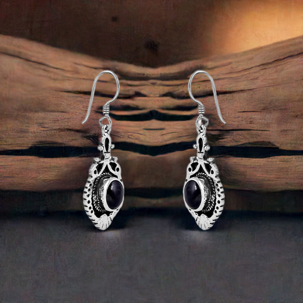 925 Sterling Silver Earring In Natural Black Onyx gemstone 925SE50_0