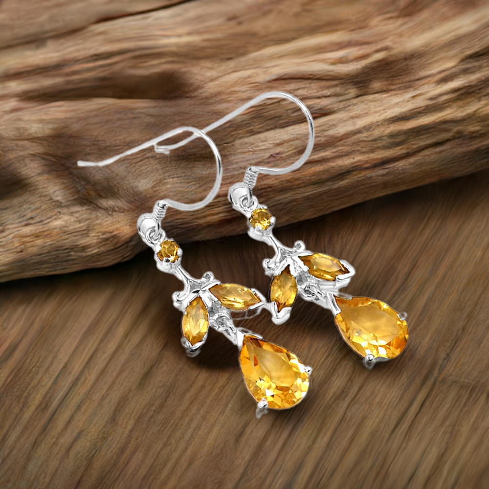 925 Sterling Silver Earrings In Citrine Gemstone Jewelry 925SE502