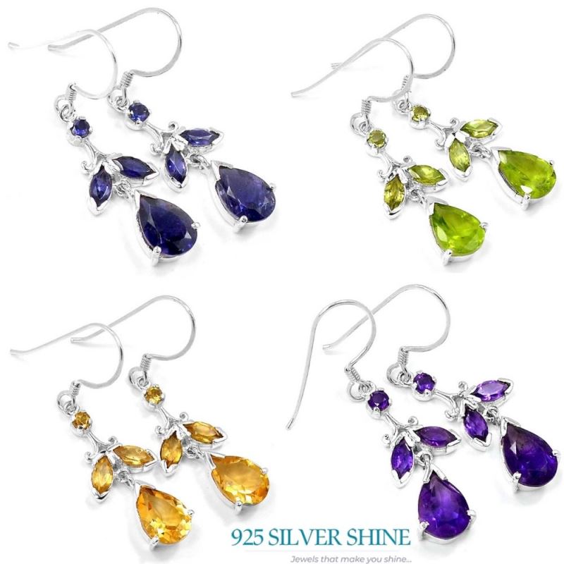 925 Sterling Silver Earrings In Citrine Gemstone Jewelry 925SE502_1