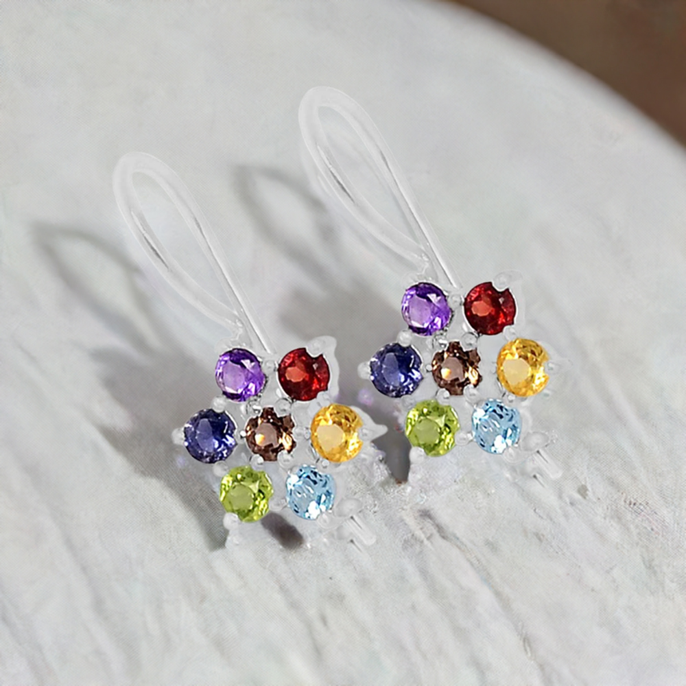 925 Sterling Silver Handmade Earrings In Multi Gemstone Jewelry 925SE506