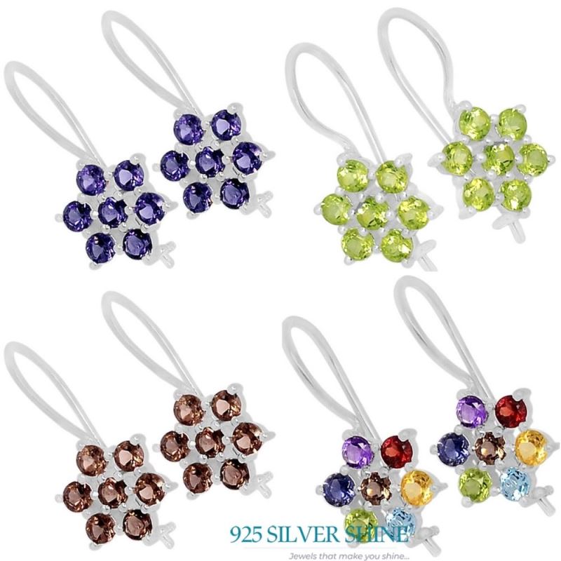 925 Sterling Silver Handmade Earrings In Multi Gemstone Jewelry 925SE506_1