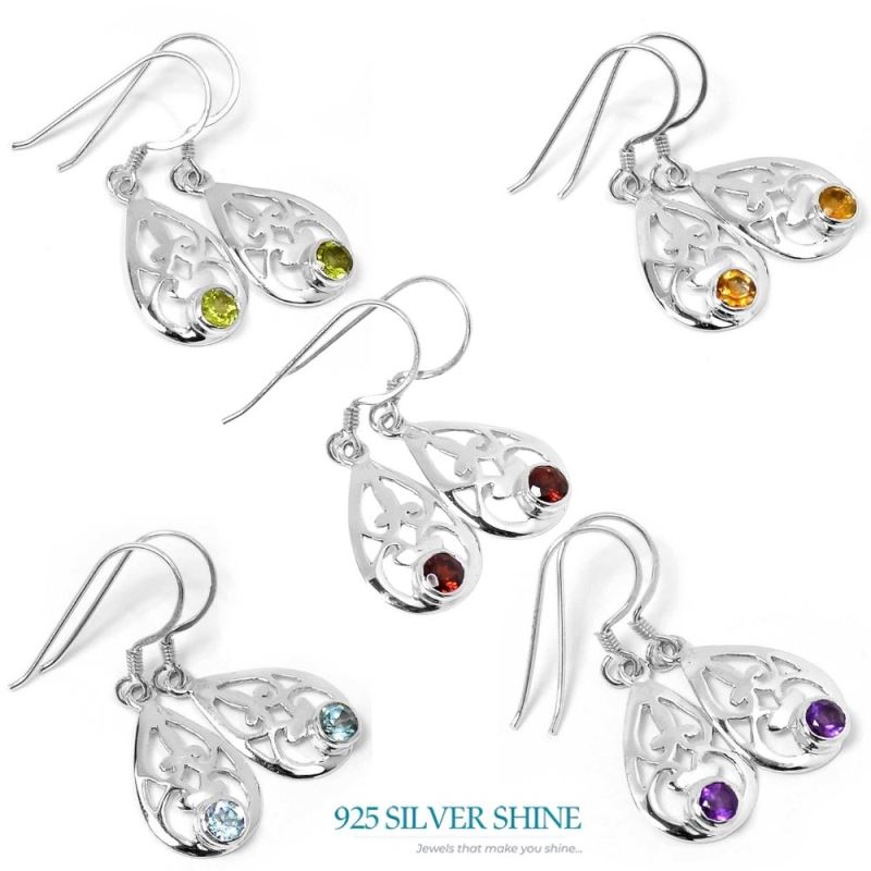 925 Sterling Silver Handmade Earrings In Amethyst Gemstone Jewelry 925SE509_0